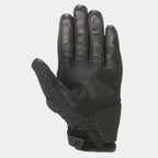 Alpinestars C-30 Drystar® Gloves, Black, palm view showing synthetic suede reinforcements with foam padding, PU-coated grip areas on the thumb and palm, and adjustable hook-and-loop wrist strap, waterproof motorcycle gloves