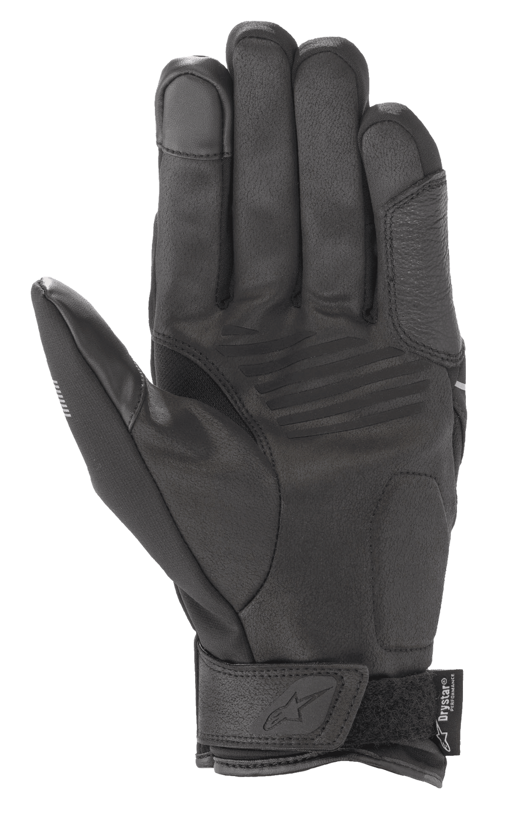 Alpinestars Syncro V2 Drystar® Gloves, Urban Motorcycle Gloves, Black Mid Gray, palm view featuring synthetic suede construction, padded reinforcements, touchscreen-compatible fingertip, and velcro wrist strap with Alpinestars branding.