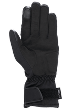 Alpinestars Stella SR-3 V2 Drystar® handsker til damer, sorte, set fra håndfladesiden med forstærkninger i syntetisk læder, touchscreen-kompatibel pegefingerspids, elastisk håndled og manchet med justerbar velcrostrop og Drystar-branding