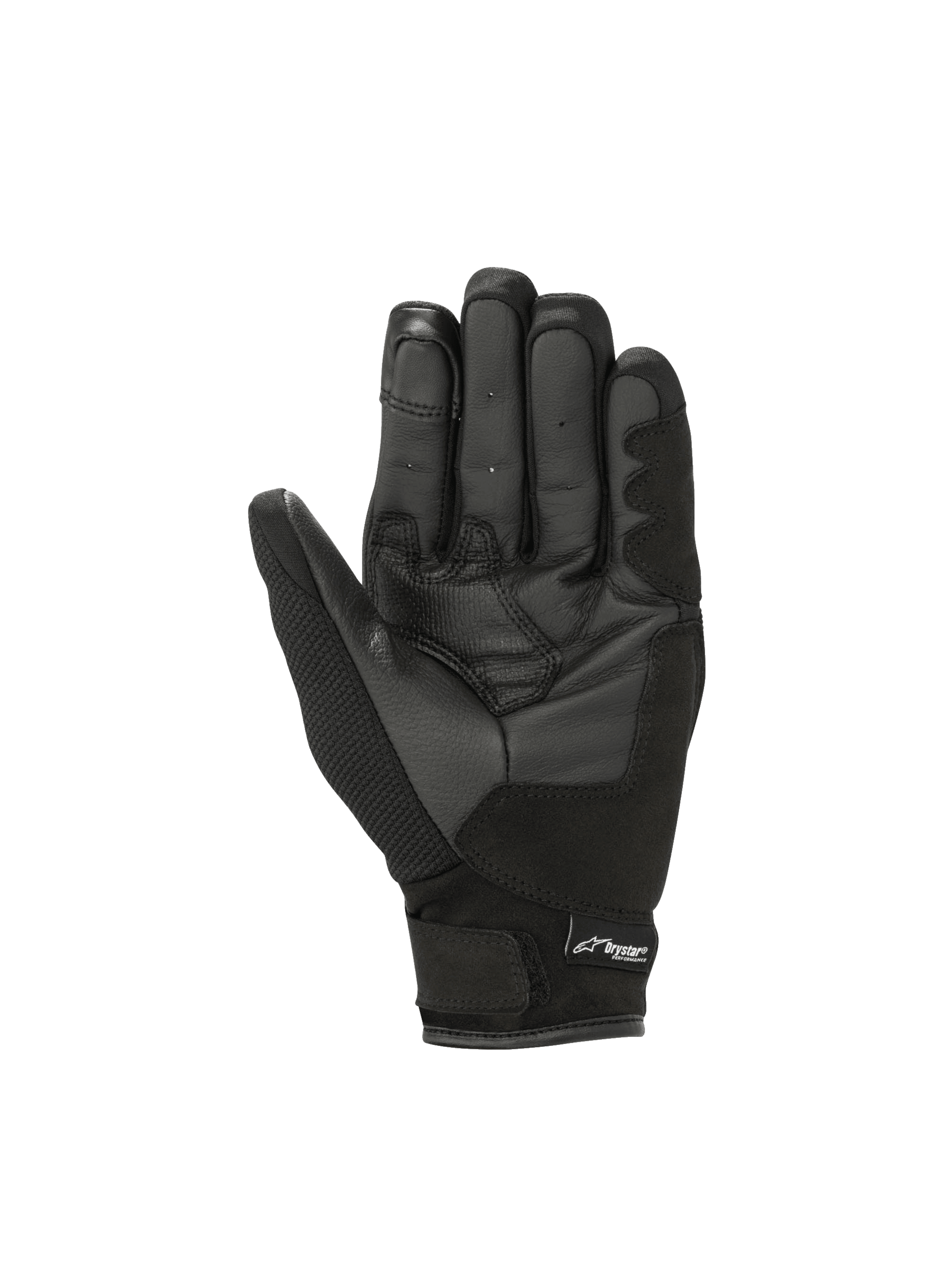 Alpinestars Stella S-Max Drystar dame-motorcykelhandsker, sort og antracit læderhåndflade med vandtæt beskyttelse.