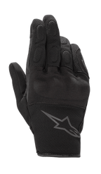 Alpinestars S-Max dame motorcykelhandsker, sort antracit, kort manchet-design med læder- og strækmesh-konstruktion, hård knobeskyttelse, gråt Alpinestars-logo på håndleddet, vandtæt beskyttelsesudstyr til vejkørsel