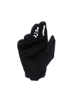 Alpinestars Youth & Kids Full Bore V2 handsker, motocross-handsker, sort og hvid, håndfladevisning der viser syntetisk ruskindsmateriale, hvidt Alpinestars-logo og silikoneprintet greb på pegefingeren, holdbart off-road racerudstyr
