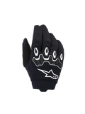 Alpinestars Youth & Kids Full Bore V2 handsker, motocrosshandsker, sort og hvid, med ergonomisk TPR-knobeskyttelse med hvide konturer, stort hvidt Alpinestars-logo, åndbar tekstilkonstruktion til off-road kørsel