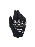 Alpinestars Youth & Kids Full Bore V2 handsker, motocrosshandsker, sort og hvid, med ergonomisk TPR-knobeskyttelse med hvide konturer, stort hvidt Alpinestars-logo, åndbar tekstilkonstruktion til off-road kørsel