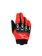 Alpinestars Youth & Kids Full Bore V2 handsker, motocross-handsker, klar rød og sort, set fra oven med sorte TPR-knobeskyttere med hvide detaljer og hvidt Astar-logo, slidstærkt tekstildesign til off-road kørsel