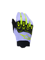 Alpinestars Youth & Kids Full Bore V2 handsker, motocross-handsker, lilla og neongul, med sort TPR-knobeskyttelse og neongult Alpinestars-stjernelogo, åndbar konstruktion med neoprenmanchet, sporty off-road-design