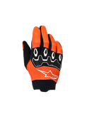 Alpinestars Youth & Kids Full Bore V2 handsker, motocross-handsker, orange, hvid og sort, med sort TPR-knobeskyttelse og hvide geometriske mønstre, hvidt stjernelogo og sort neoprenmanchet, terrænkørselsudstyr til unge