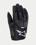 Alpinestars Youth 2024 Thermo Shielder handsker, sorte motocrosshandsker, set fra håndryggen, neoprenkonstruktion, grå laserlaminerede beskyttelsesmønstre, hvidt Alpinestars logo og ASTARS-branding, isoleret til off-road kørsel i køligt vejr