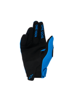Alpinestars 2026 Youth Radar handsker, motocrosshandsker, Ucla Blue og hvid, sort håndflade i syntetisk ruskind, blå 'ONE GOAL' og 'ONE VISION' tekst på fingrene, blåt Alpinestars-logo på håndleddet, designet til off-road performance