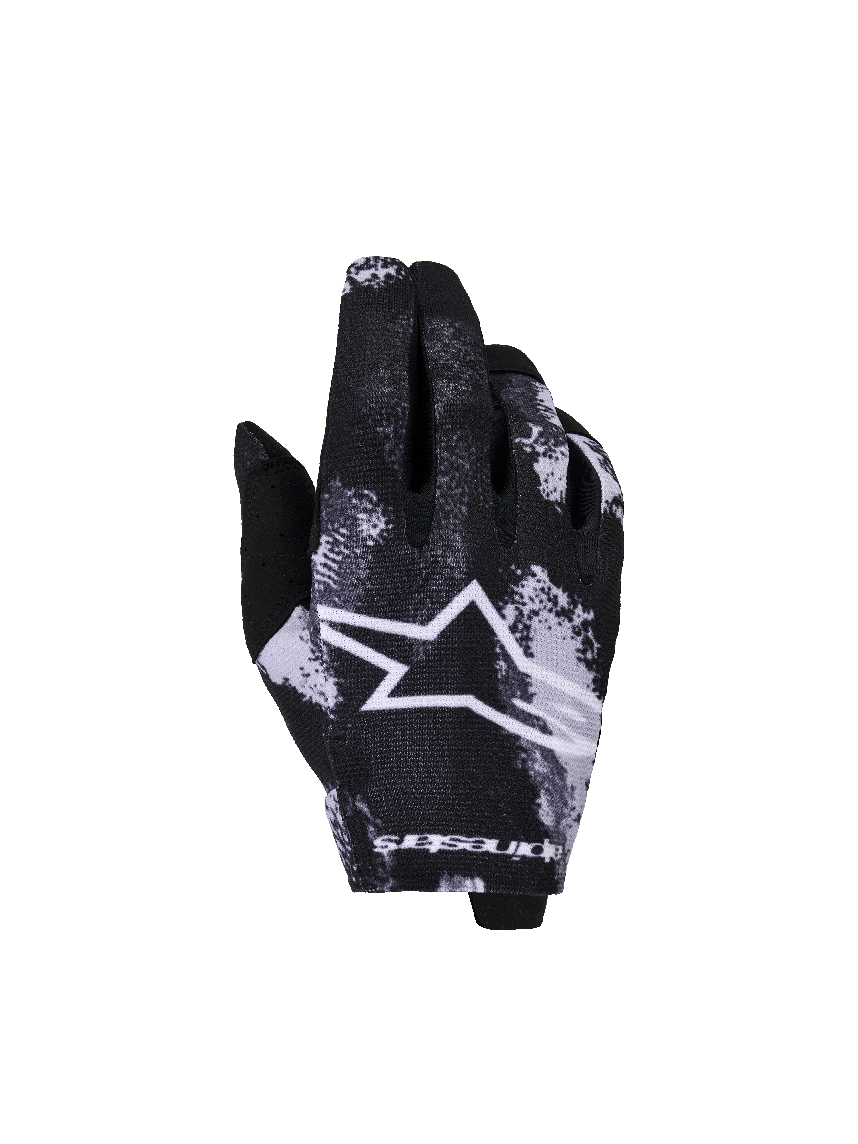 Alpinestars 2026 Youth Radar handsker, motocross off-road handsker, sort og hvid, stjernelogo med sprøjtemønster, tekstureret stofkonstruktion, størrelser til unge