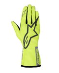 Alpinestars Youth Tech-1 K Race S V2 Pure handsker, karting racinghandsker, fluorescerende gul og grå, med et stort A-star logo på håndryggen, ASTARS-branding på manchetten og mesh-kiler mellem fingrene