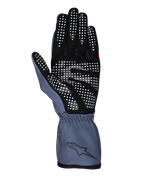 Alpinestars Tech-1 K Race V2 Pure handsker, kartinghandsker, asfalt og sort, set fra håndfladen med hvidt silikonegrebmønster, ergonomisk design med manchet og Alpinestars-branding