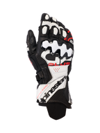 Alpinestars GP Plus R V3 læderhandsker, motorcykel racinghandsker, sort, hvid og rød fluo, premium læderkonstruktion med hård TPU-knobeskyttelse, perforerede paneler til ventilation, markant branding på den forlængede manchet