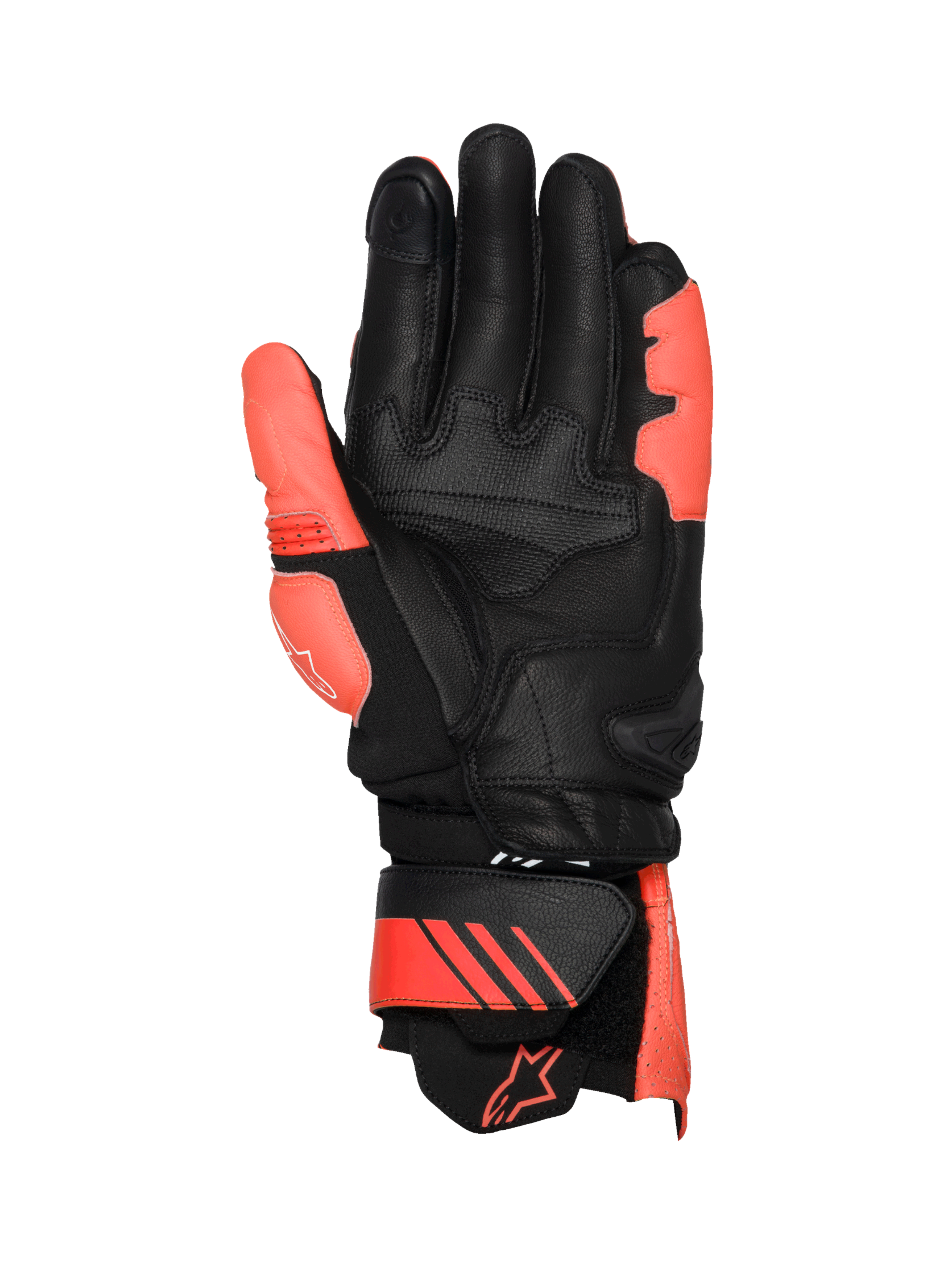 Alpinestars GP Plus R V3 læderhandsker til herrer, racinghandsker i sort og rød, med TPU-håndfladeslider og perforeringer.