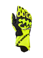 Alpinestars GP Plus R V3 læderhandsker, motorcykelracinghandsker, gul fluo og sort, hårde knobeskyttere, perforerede ventilationszoner, sikker manchetlukning med markant branding