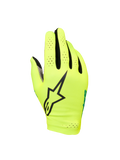 Alpinestars Sim Gloves Graphic 1, SIM-racing handsker, sikkerhedsgul og sort med turkise detaljer, med stort sort stjerne-logo, perforeret letvægts-strækmateriale for ventilation, kort manchet-design for gamingpræcision