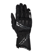 Alpinestars SP-3 handsker, motorcykelracinghandsker med lang manchet, sort med hvide og grå detaljer, PU-dækket knobeskyttelse, tekstureret læderkonstruktion med perforerede detaljer, justerbar manchetstrop