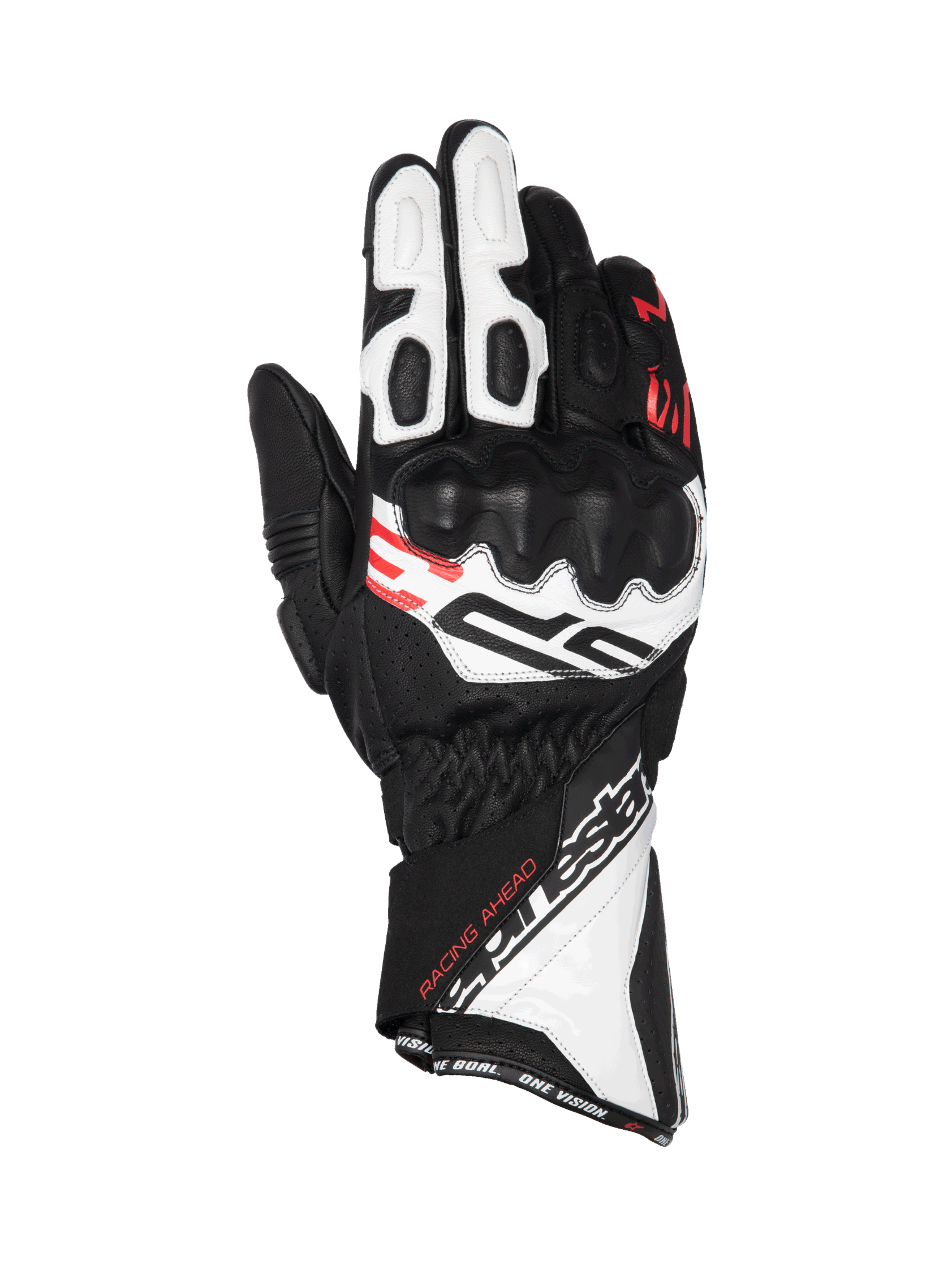 Alpinestars SP-3 handsker, racing motorcykelhandsker i sort, hvid og rød læder med CE-certificeret knobeskyttelse