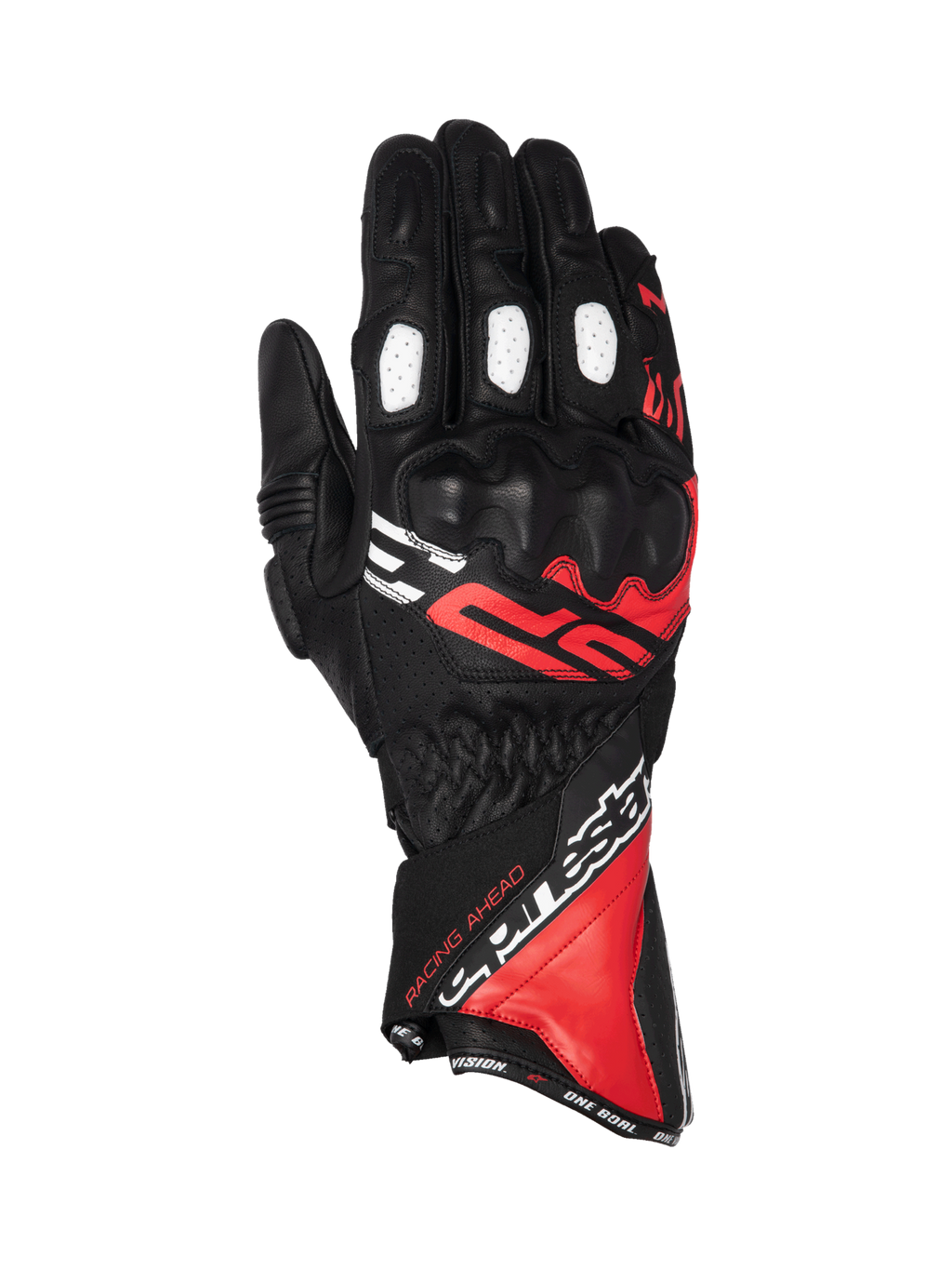 Alpinestars SP-3 herre-motorcykelracinghandsker, sort, rød og hvid, læder med knobeskyttelse og lang manchet.
