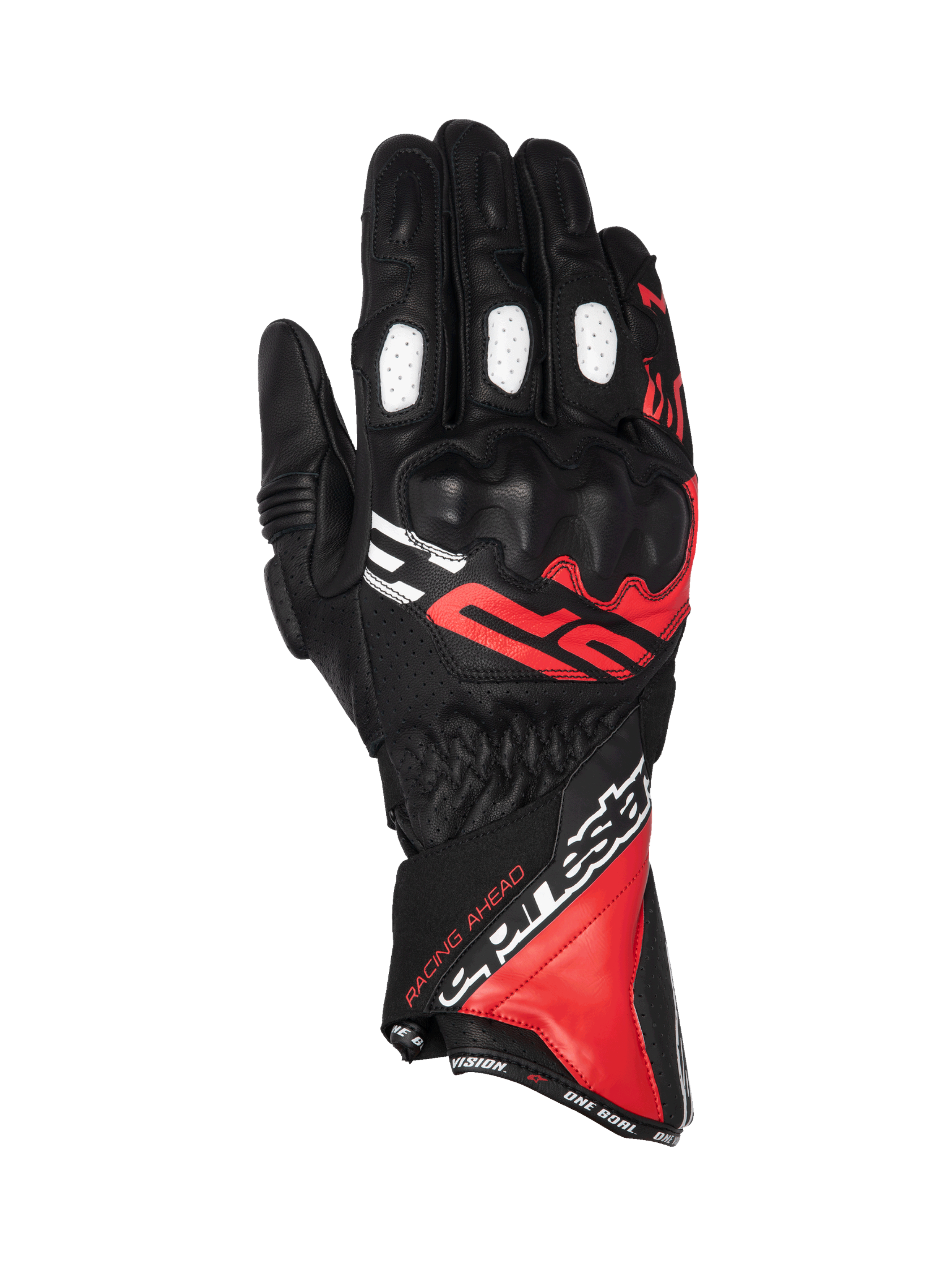 Alpinestars SP-3 herre-motorcykelracinghandsker, sort, rød og hvid, læder med knobeskyttelse og lang manchet.