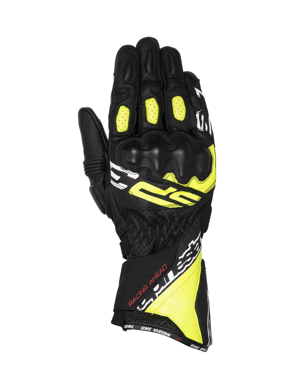 Alpinestars SP-3 handsker, motorcykelracinghandsker til herrer, sort og gul fluo læder med CE-knobeskyttelse og lang manchet