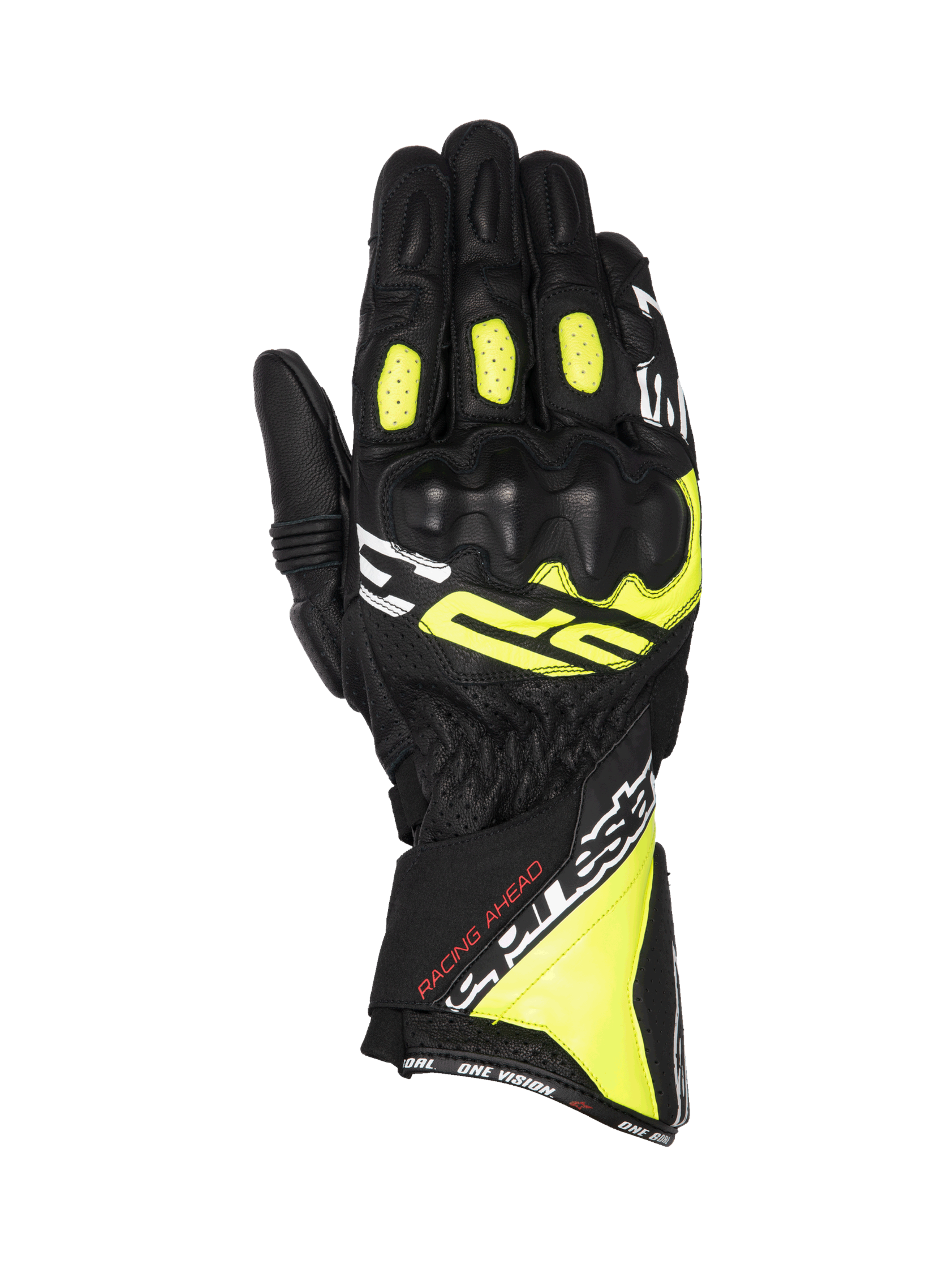 Alpinestars SP-3 handsker, motorcykelracinghandsker til herrer, sort og gul fluo læder med CE-knobeskyttelse og lang manchet