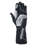 Alpinestars Tech-1 KX V4 handsker, kartinghandsker, Black Anthracite, set bagfra, viser åndbart dobbeltlags mesh, grå og hvide grafiske detaljer, tydelig Alpinestars-branding på håndleddet og knoerne, specialiseret racerudstyr