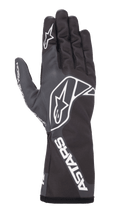 Alpinestars Tech-1 K Race V2 One Vision handsker, karting racinghandsker, sort og koksgrå, med hvidt stjernelogo på håndryggen og fingeren, ASTARS-branding på manchetten, strømlinet design med lang manchet