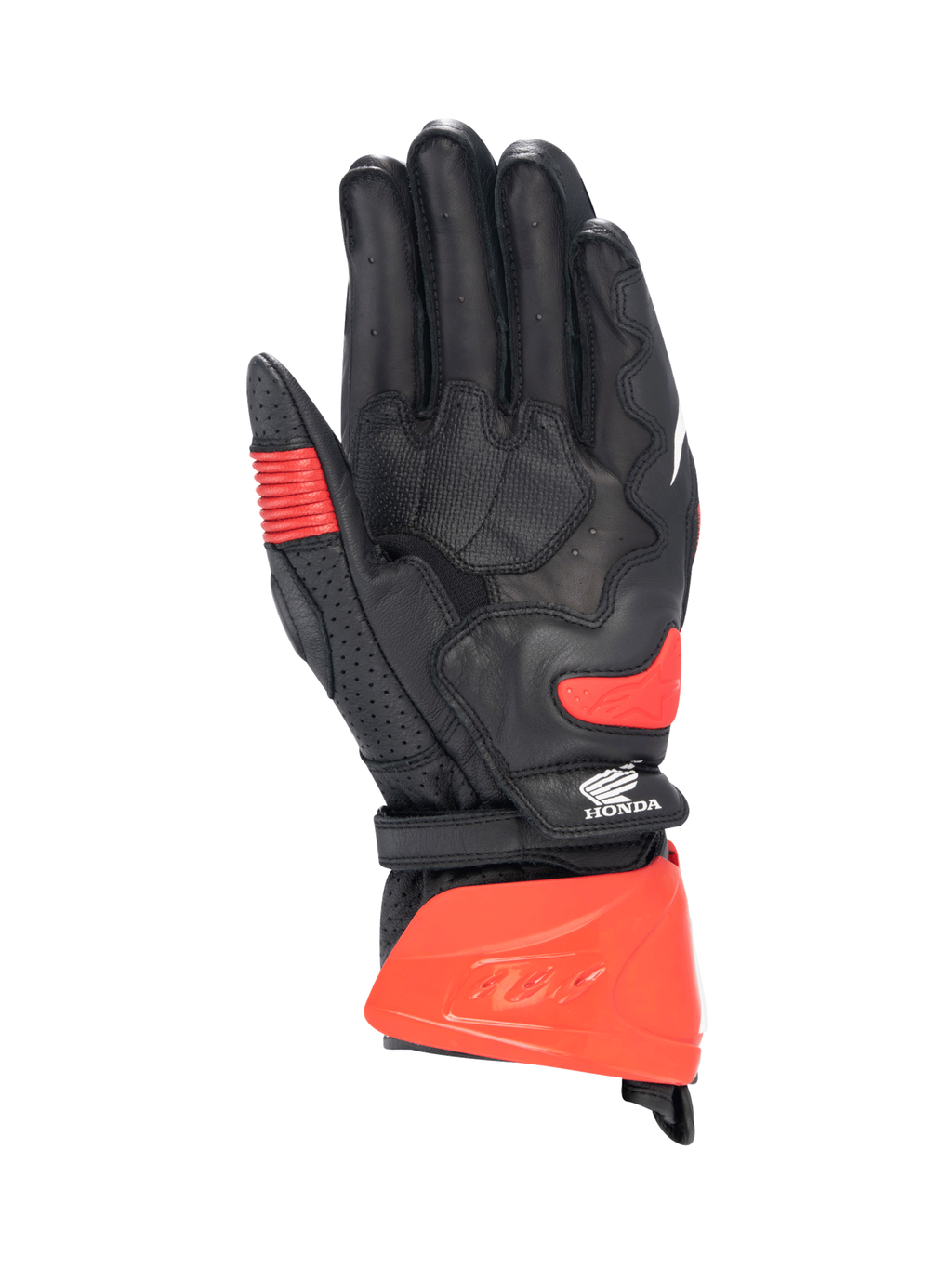 Alpinestars Honda GP Pro R3 handsker, motorcykelracinghandsker i sort og rød, kængurulæder i håndfladen, CE-certificeret