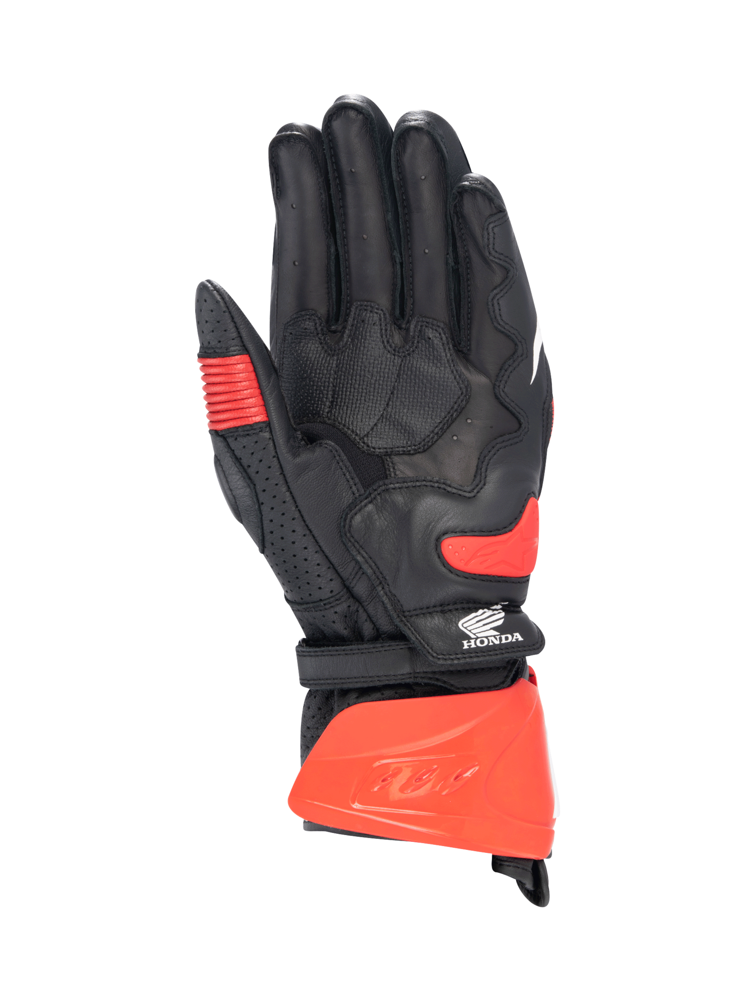 Alpinestars Honda GP Pro R3 handsker, motorcykelracinghandsker i sort og rød, kængurulæder i håndfladen, CE-certificeret