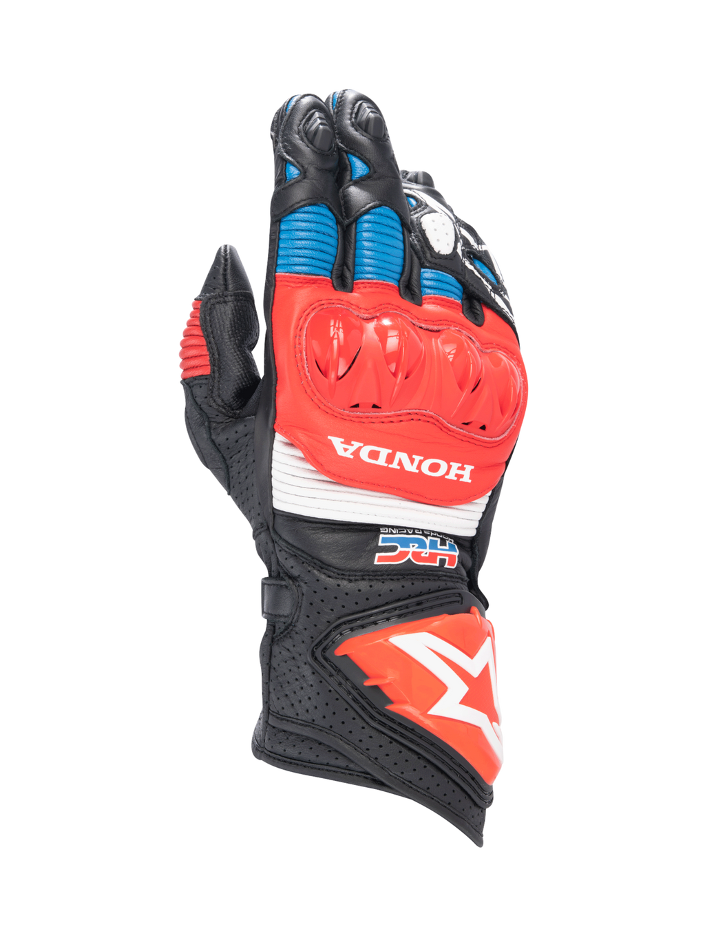 Alpinestars Honda GP Pro R3 handsker, motorcykelracinghandsker i sort og rød læder med DFS-knobeskyttelse.
