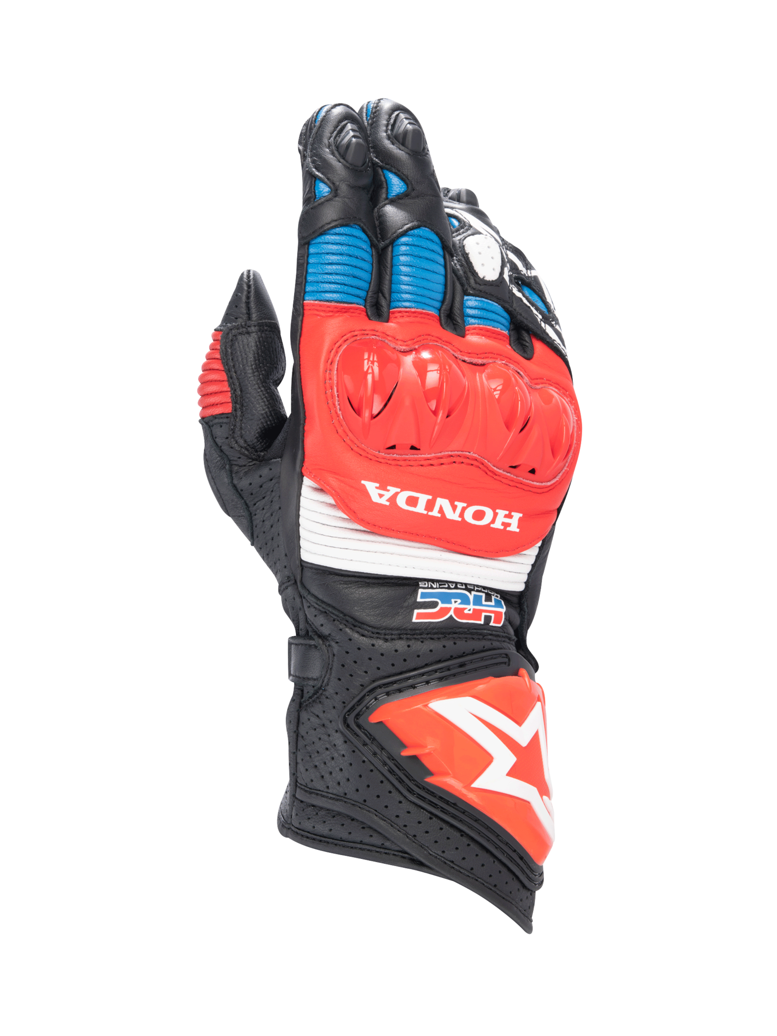 Alpinestars Honda GP Pro R3 handsker, motorcykelracinghandsker i sort og rød læder med DFS-knobeskyttelse.