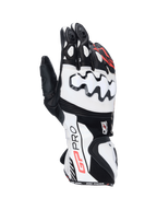 Alpinestars GP Pro R4 handsker, racinghandsker til mænd i sort og hvidt læder med DFS-knobeskyttelse.