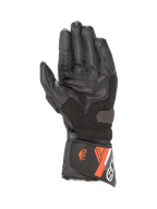 Alpinestars SP-8 V3 herremotorcykelhandsker i læder, sort og rød fluo, håndflade med grebsindlæg og sikker manchetlukning.