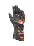 Alpinestars SP-8 V3 motorcykelracinghandsker i sort og rød fluo læder med SP-knobeskyttelse med dobbelt densitet