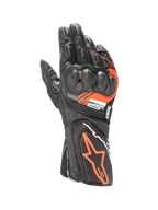Alpinestars SP-8 V3 motorcykelracinghandsker i sort og rød fluo læder med SP-knobeskyttelse med dobbelt densitet