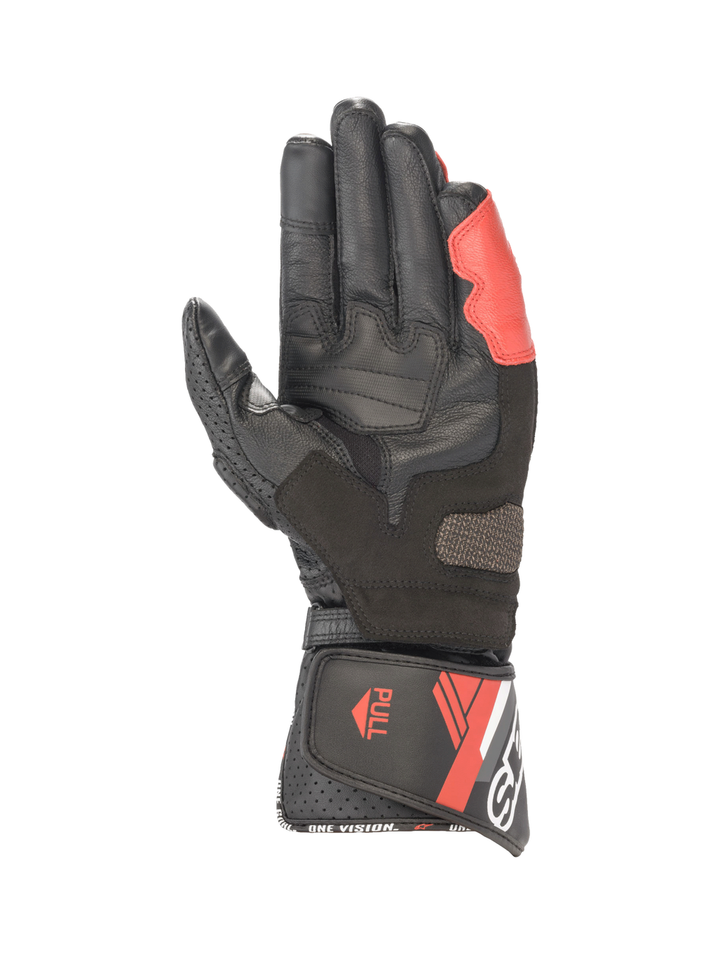 Alpinestars SP-8 V3 handsker, herre-motorcykelracinghandsker, sort og rød, læder med forstærkning i håndfladen.