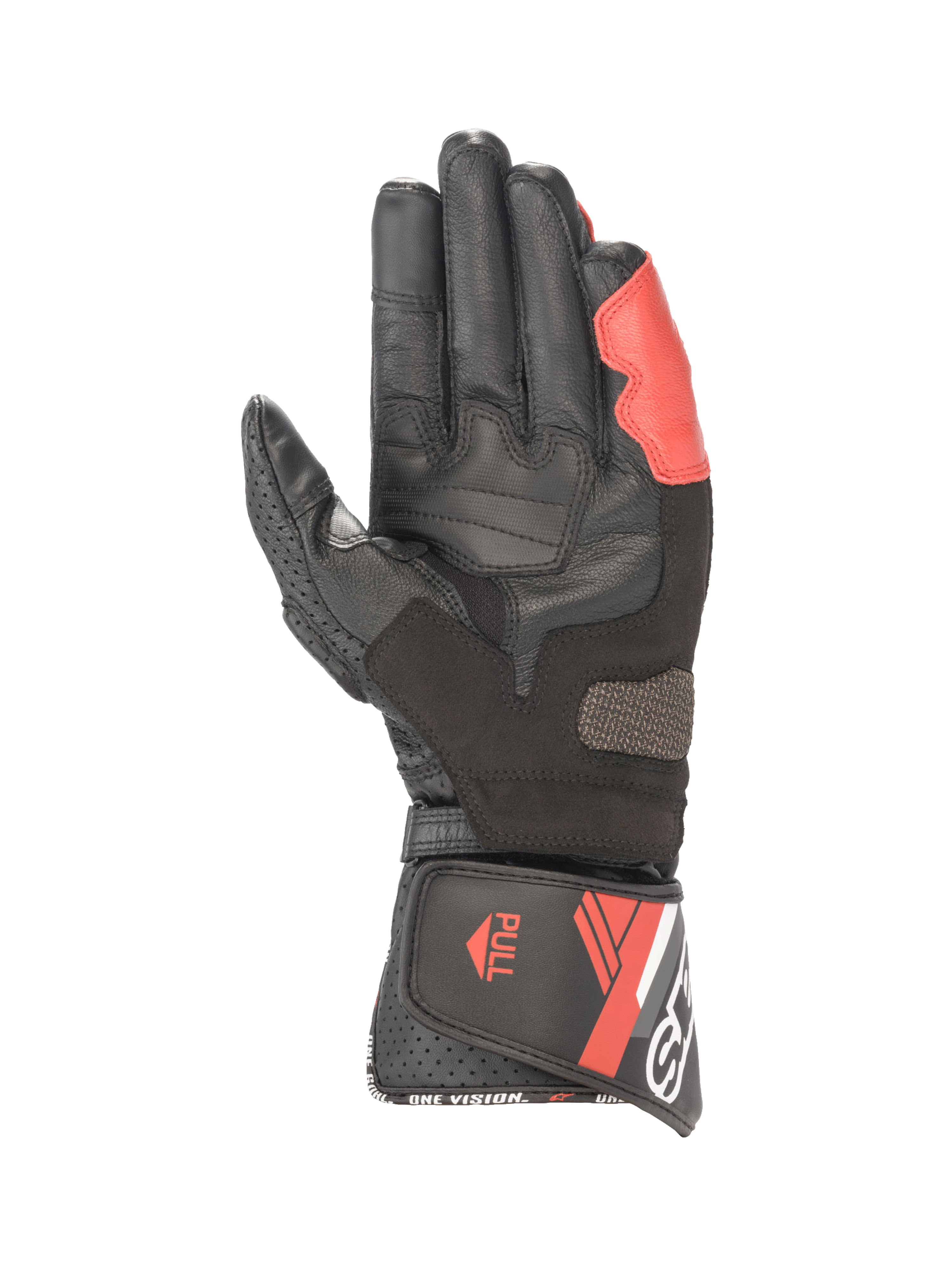 Alpinestars SP-8 V3 handsker, herre-motorcykelracinghandsker, sort og rød, læder med forstærkning i håndfladen.