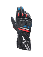 Honda SP-8 V3 handsker, Alpinestars herre motorcykelhandsker i sort læder med røde og blå detaljer, SP-knobeskyttelse, sport og racing