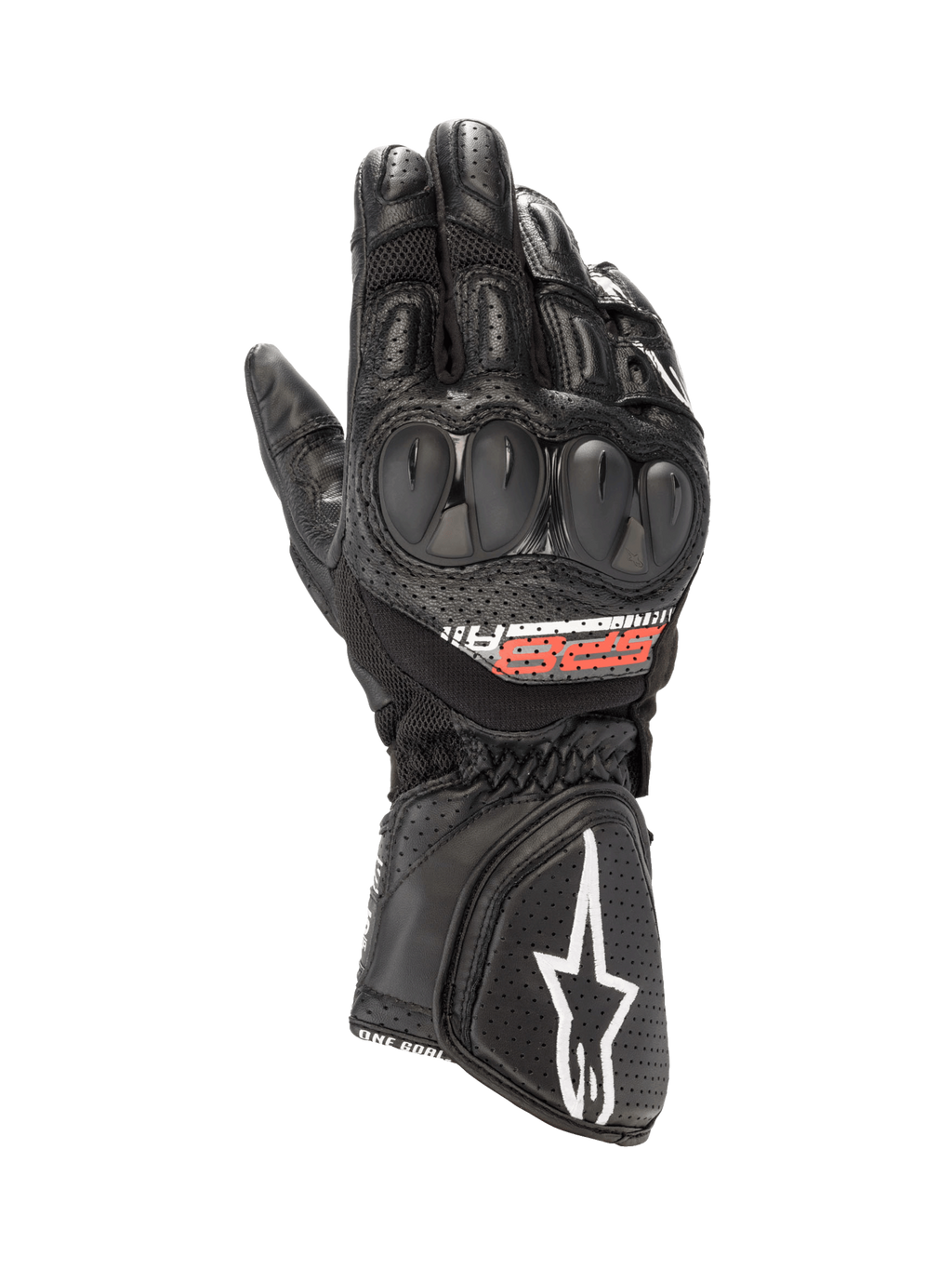 Alpinestars SP-8 V3 Air handsker, motorcykelracinghandsker, sort, perforeret læder og mesh, dobbelt densitet knobeskyttelse