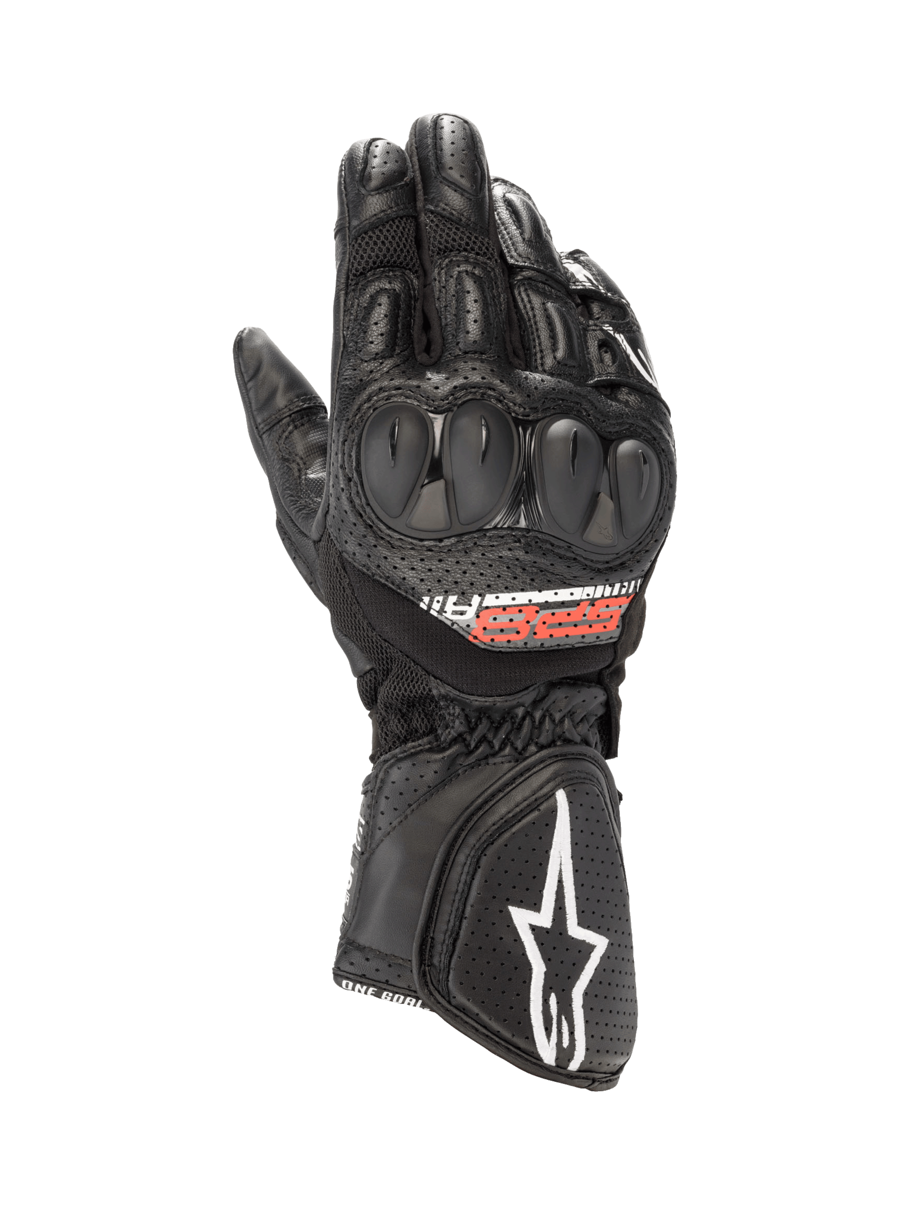 Alpinestars SP-8 V3 Air handsker, motorcykelracinghandsker, sort, perforeret læder og mesh, dobbelt densitet knobeskyttelse