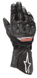 Alpinestars SP-8 V3 Air handsker, motorcykelhandsker til racing, sort med røde og hvide detaljer, hårde knobeskyttere, perforeret læder og 3D mesh-paneler til ventilation