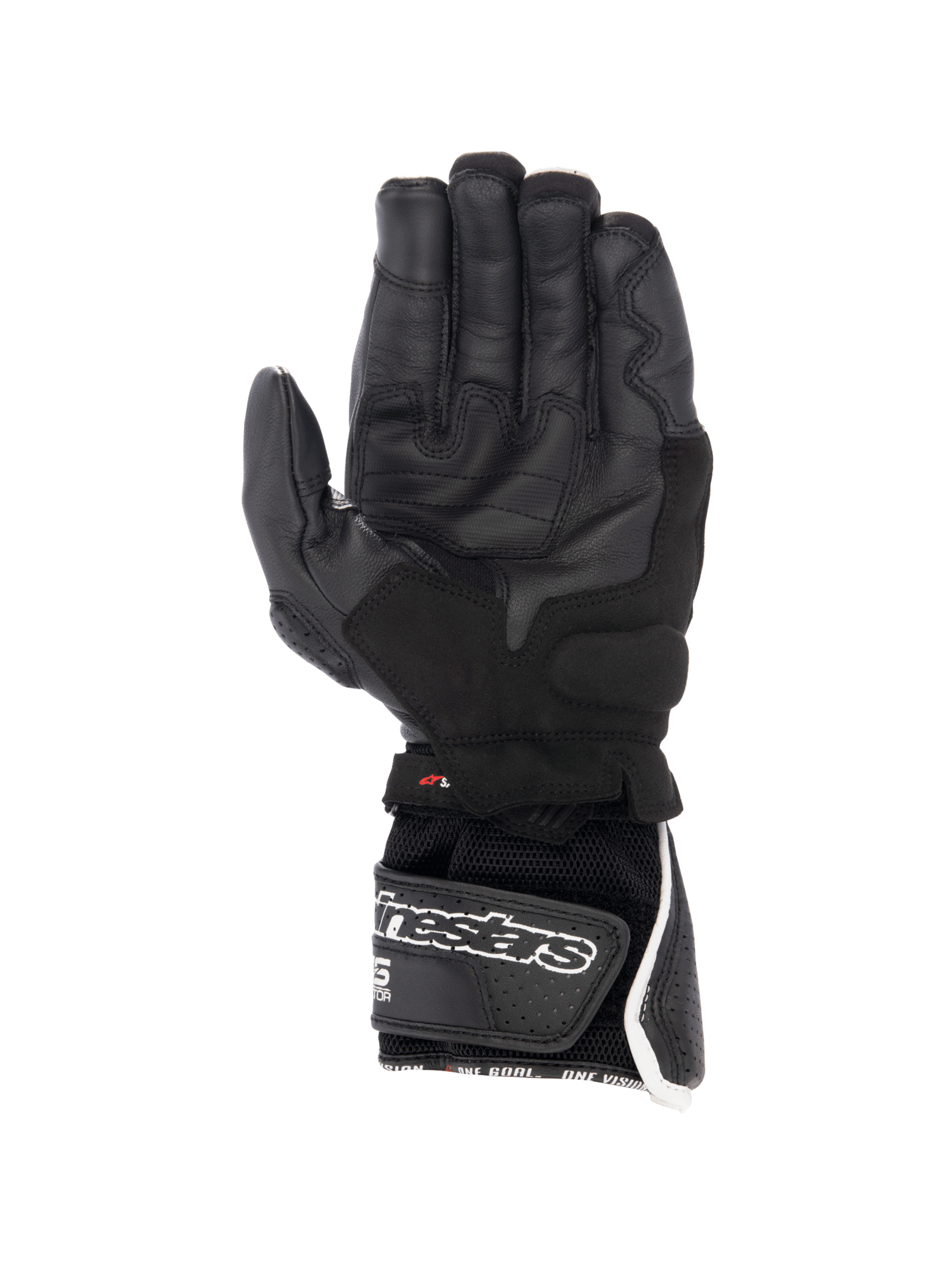 Alpinestars SP-8 V3 Air handsker, motorcykelhandsker til herrer, sort og hvid, perforeret læder, sikkert greb i håndfladen.