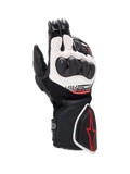 Alpinestars SP-8 V3 Air handsker, motorcykelracinghandsker til herrer, sort og hvid med rød grafik og knobeskyttelse.