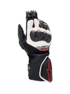 Alpinestars SP-8 V3 Air handsker, motorcykelracinghandsker til herrer, sort og hvid med rød grafik og knobeskyttelse.