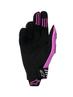 Alpinestars 2026 Techstar-handsker, motocross-handsker, sort og lilla, håndfladevisning med konstruktion i syntetisk ruskind, silikone-grebsstriber på fingrene og en støbt velcro-lukkerem med branding.