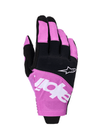 Alpinestars 2026 Techstar handsker, motocross-handsker, sort og lilla, set fra overhånden med hvidt Astar-logo og branding, strækbar mikro-ripstop-konstruktion, højtydende håndbeskyttelse til off-road