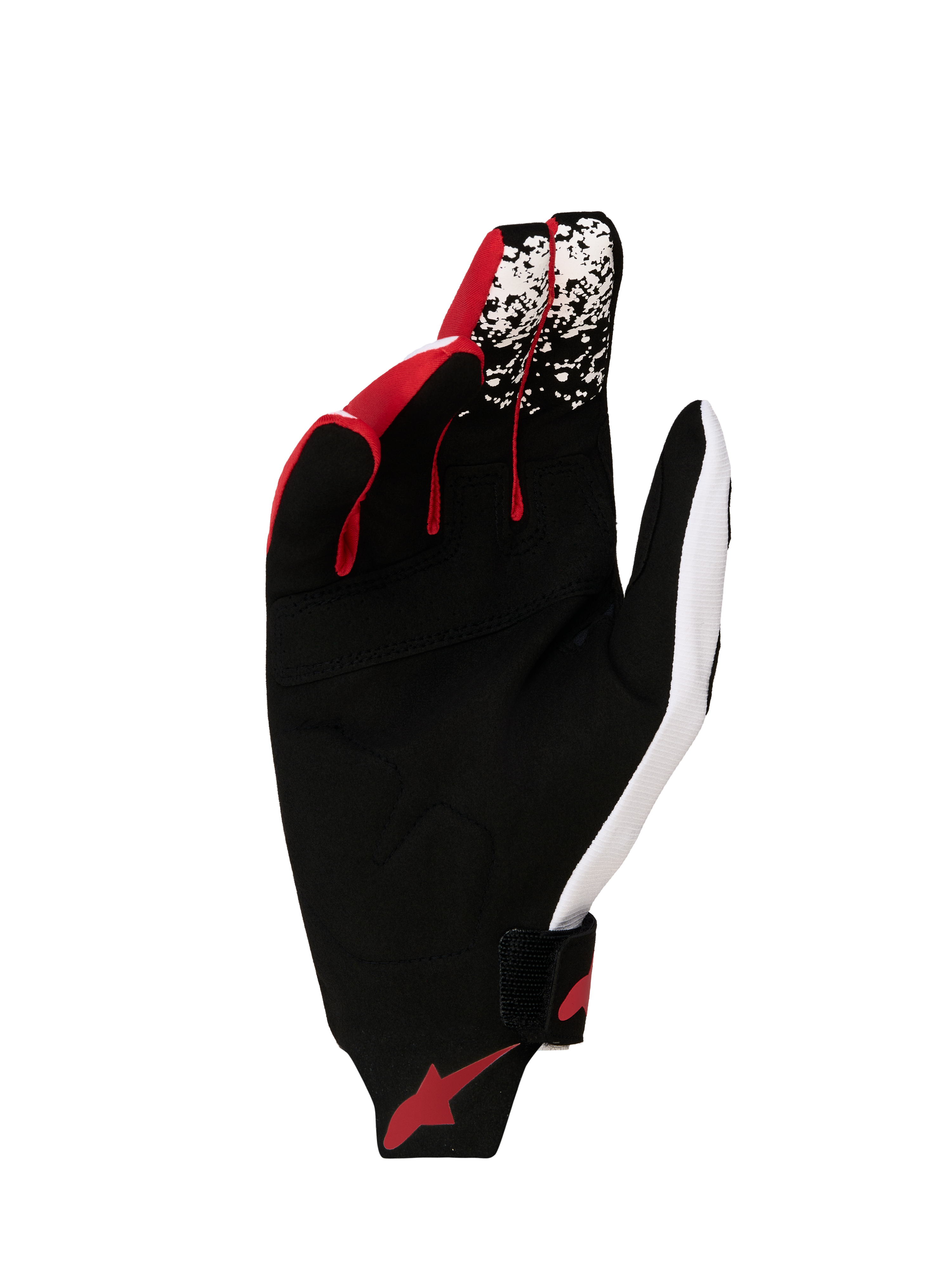 Alpinestars Techstar Gloves 2027, Men's Motocross Gloves, Black and White with Red Fluo, palm view with reinforced suede.