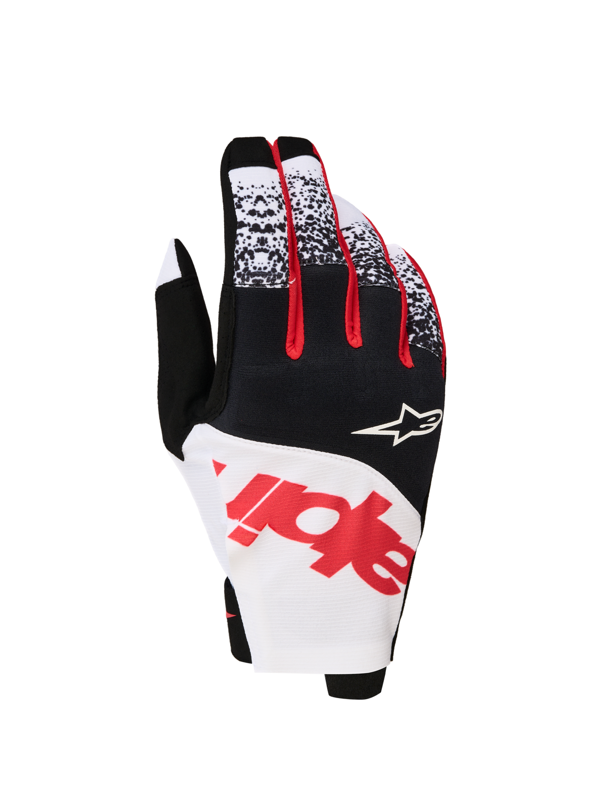 Alpinestars Techstar Gloves 2027, Men's motocross gloves in black, white, and red fluo featuring a stretch micro ripstop.