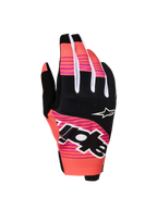 Alpinestars 2027 Techstar handsker, pink og sorte motocrosshandsker med sublimeret grafik og neoprenknoer.